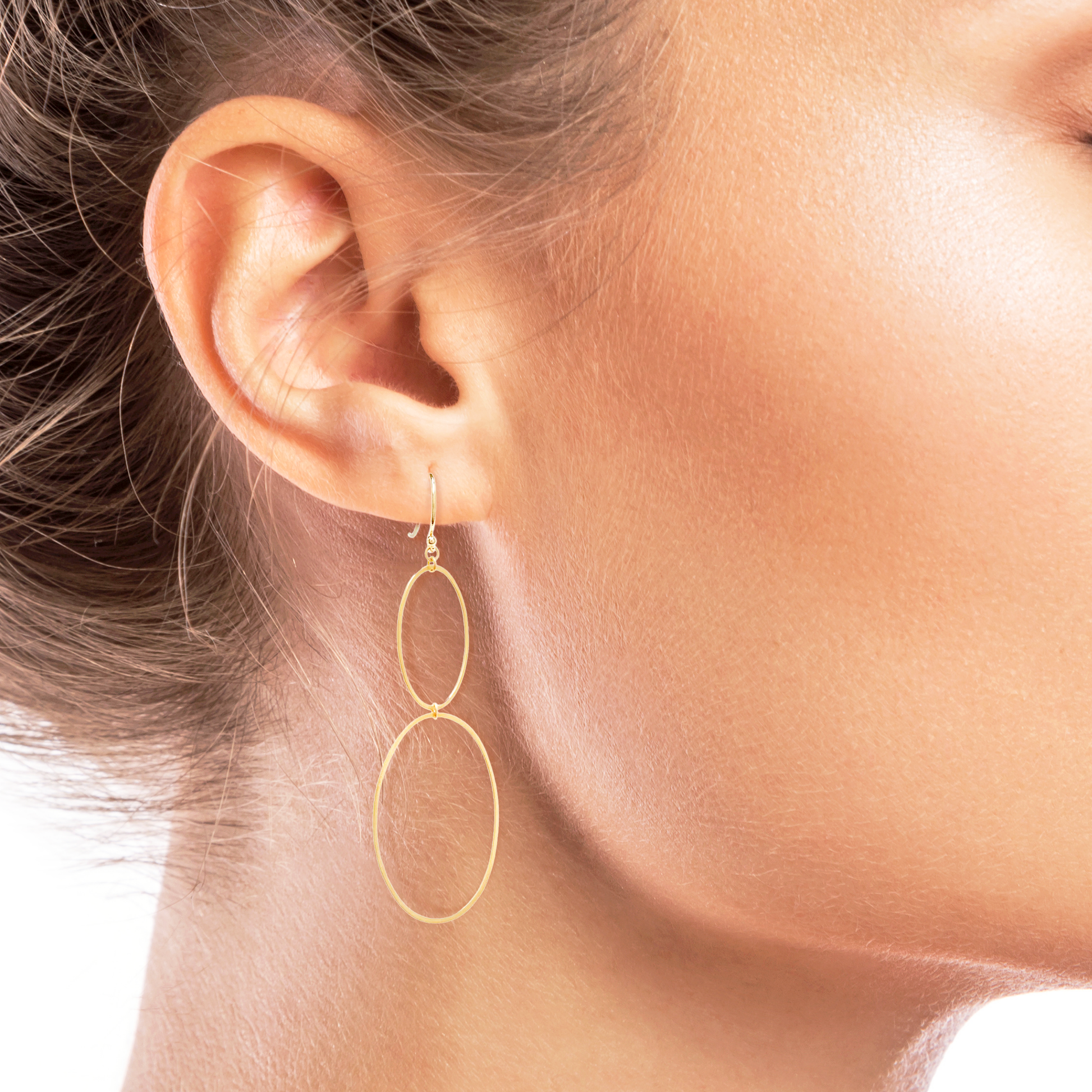 14k Gold Two Ellipse Dangle Earrings