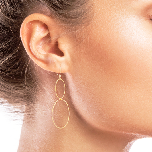 14k Gold Two Ellipse Dangle Earrings