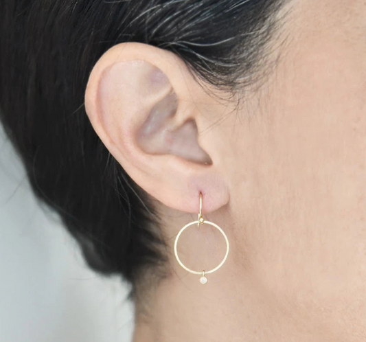 14k Gold Open Circle Dangle Earrings with Diamond