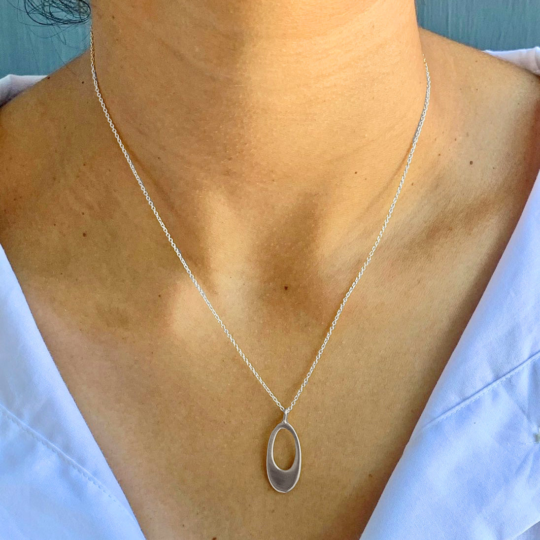 Extra Small Oval Pendant Necklace - Sterling Silver