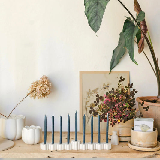 Matte White Ceramic Fleur Menorah