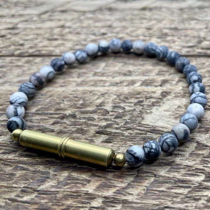 Flint Men's Beaded Single Bracelet (select stone) Spiderweb Jasper