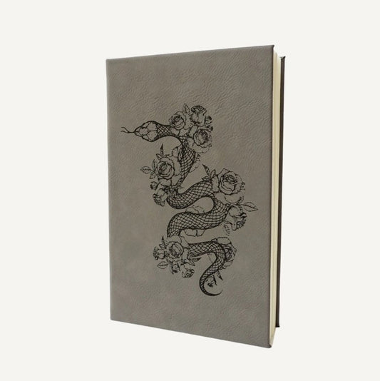Faux Leather Engraved Lined Journal - Floral Snake