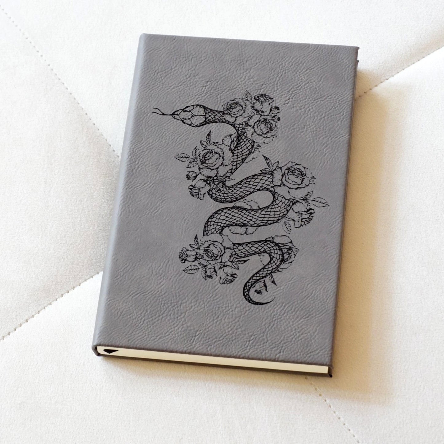 Faux Leather Engraved Lined Journal - Floral Snake