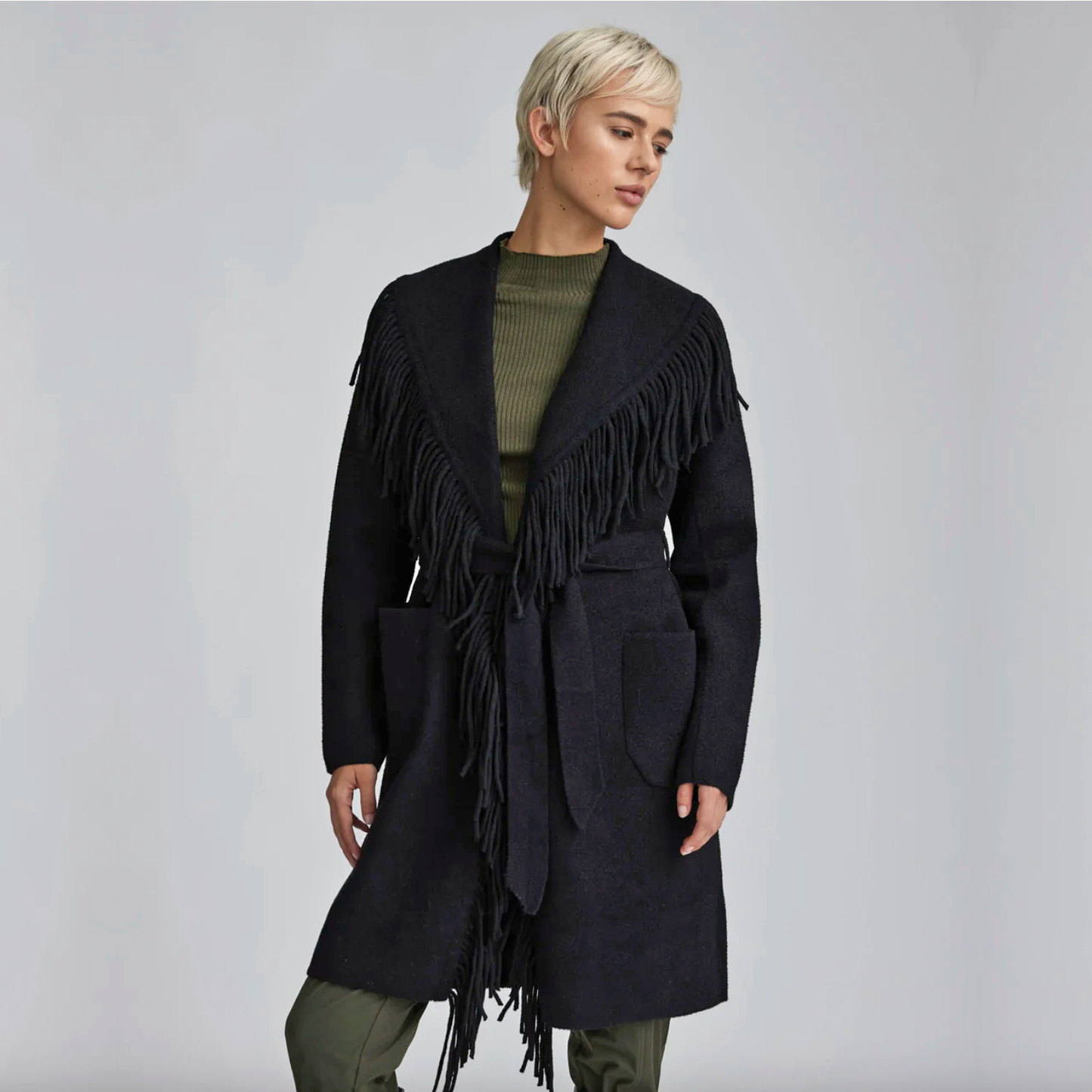 Eyelash Fringe Coatigan - Black