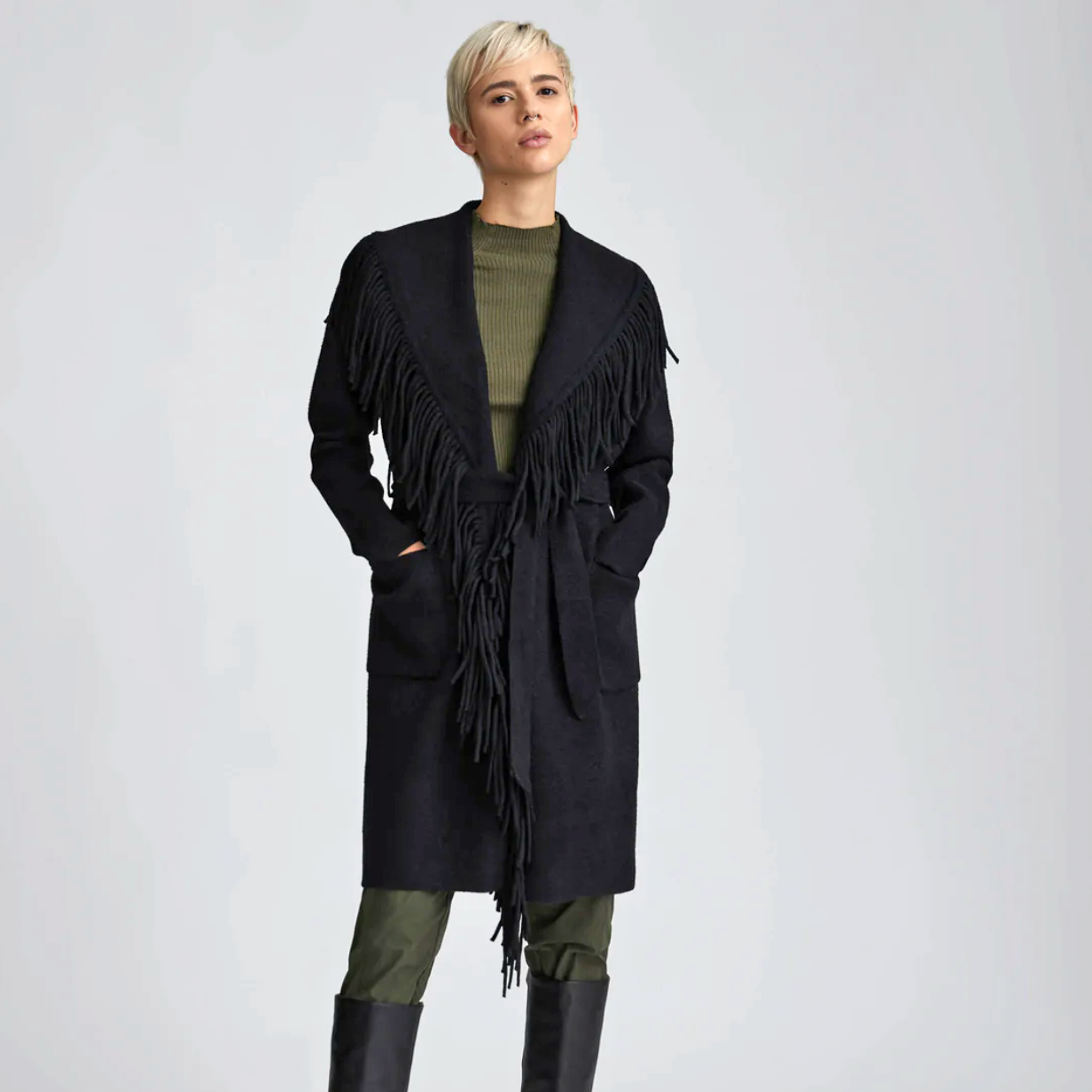 Eyelash Fringe Coatigan - Black