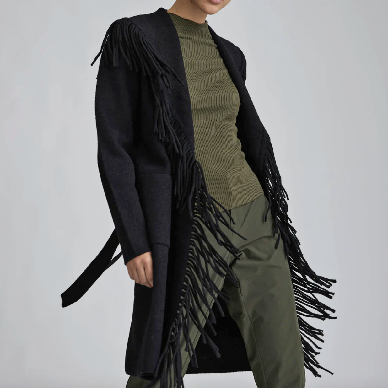 Eyelash Fringe Coatigan - Black