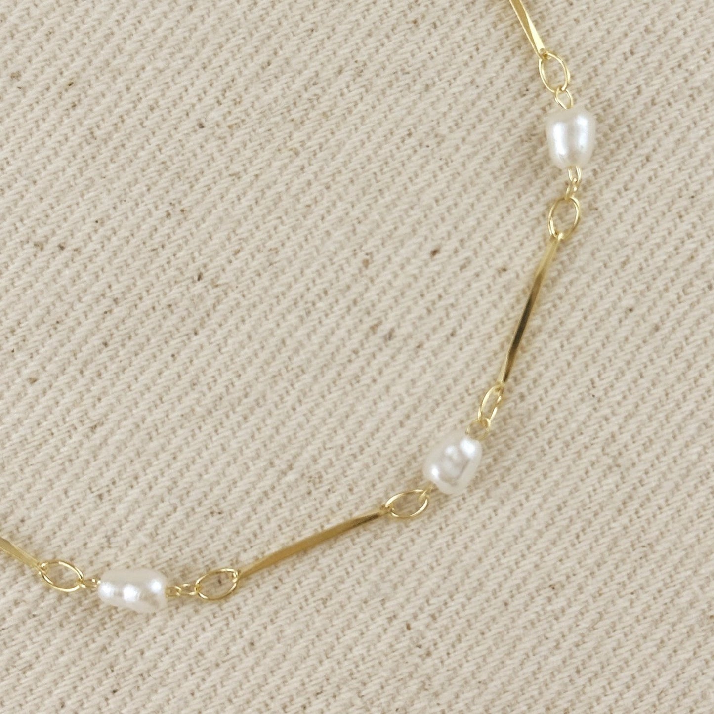 Pearl Bead + Straw Link Bracelet - Gold Fill