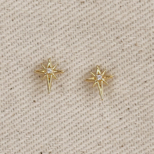 Starburst Stud Earrings with Cubic Zirconia - Gold Fill