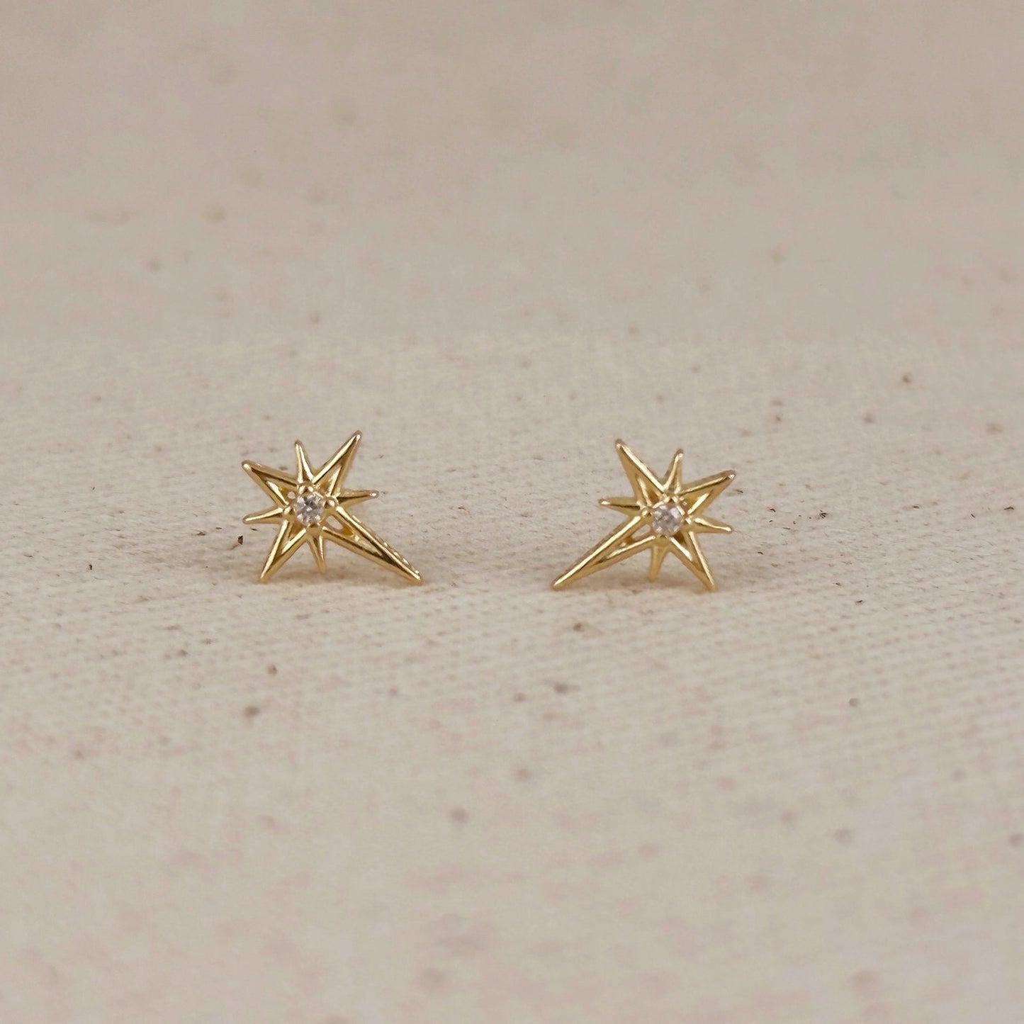 Starburst Stud Earrings with Cubic Zirconia - Gold Fill