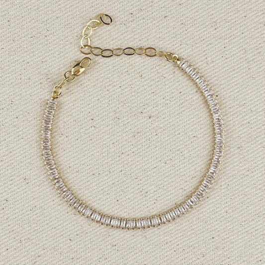 Baguette Cut CZ Tennis Bracelet – Gold Filled