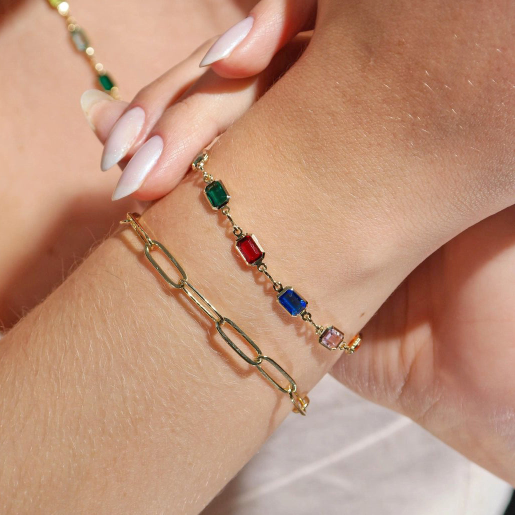 Multi-Color Crystal Rainbow Station Bracelet – Gold Filled