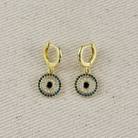Protection Mandala Dangle Huggie Earrings – Gold Filled