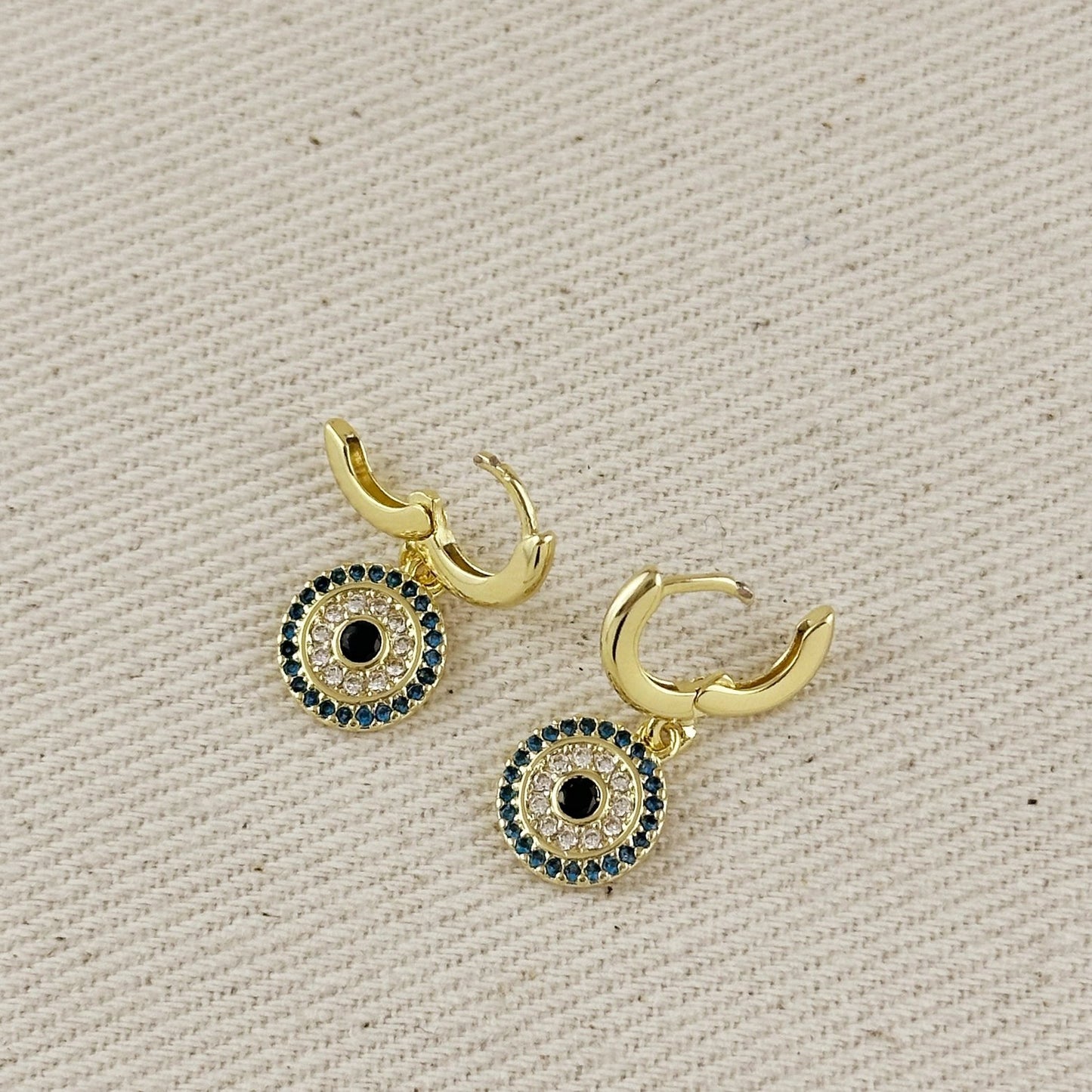 Protection Mandala Dangle Huggie Earrings – Gold Filled