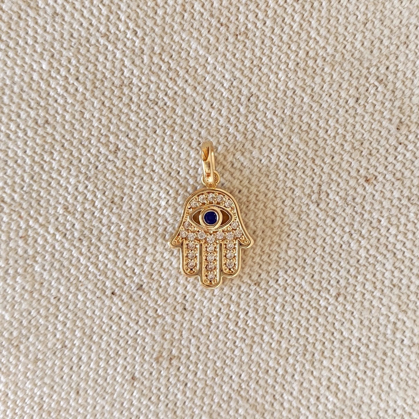 Hamsa Charm – Gold Filled with Pavé CZs