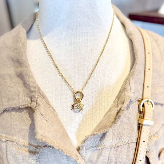 Rolo Chain Necklace with Carabiner + 3 Charms – Gold Filled