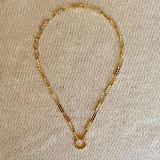 18" Paperclip Chain Necklace with Carabiner – Gold Filled