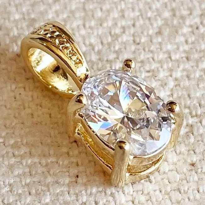 Oval CZ Charm - Gold Filled