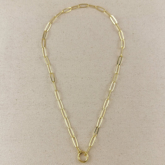 Paperclip Chain Necklace with Round Clicker Clasp - Gold Filled