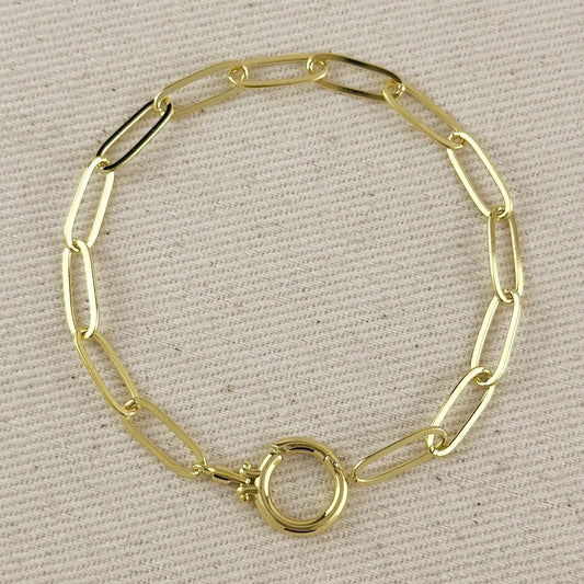 Paperclip Chain Bracelet with Round Clicker Clasp - Gold Filled