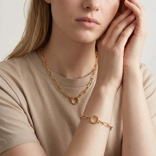 Paperclip Chain Bracelet with Round Clicker Clasp - Gold Filled