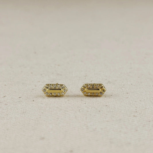 Mini Pointed Rectangle Shield Stud Earrings - Gold Filled with CZs