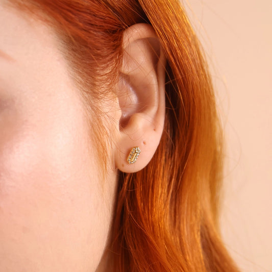 Mini Pointed Rectangle Shield Stud Earrings - Gold Filled with CZs