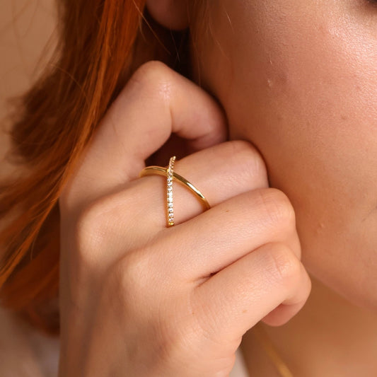 X Statement Ring - Gold Filled with CZs