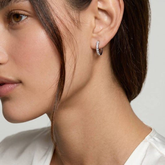 Small Moissanite Hoop Earrings - Rhodium Plated Sterling Silver