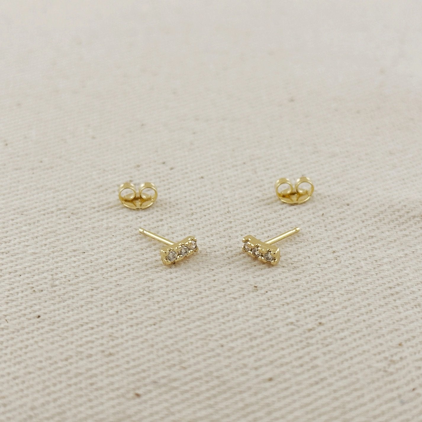 Mini CZ Bar Stud Earrings - Gold Filled