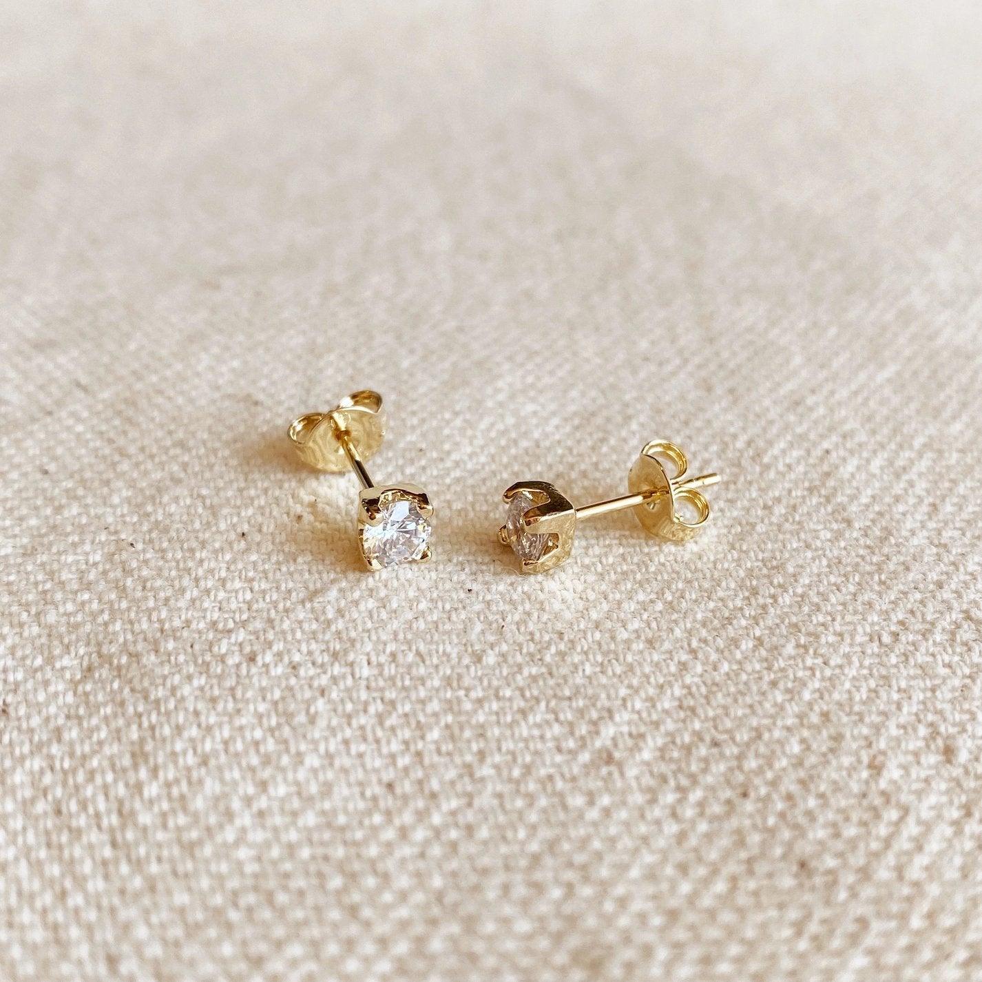 4mm Cubic Zirconia Stud Earrings - Gold Filled