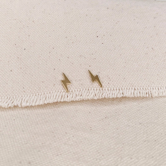 Mini Lightning Bolt Stud Earrings - Gold Filled