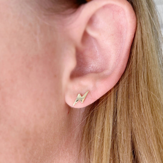 Mini Lightning Bolt Stud Earrings - Gold Filled