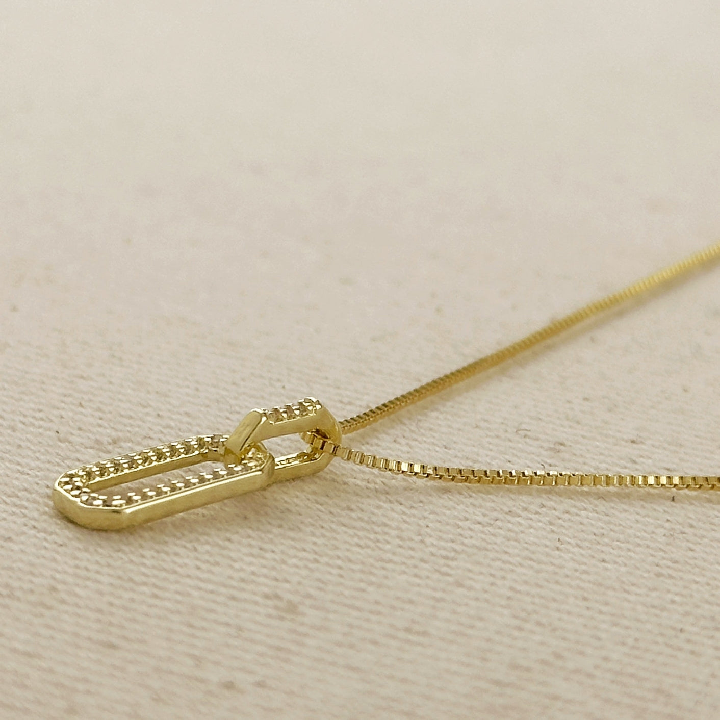 Pavé CZ Link Pendant Necklace - Gold Filled
