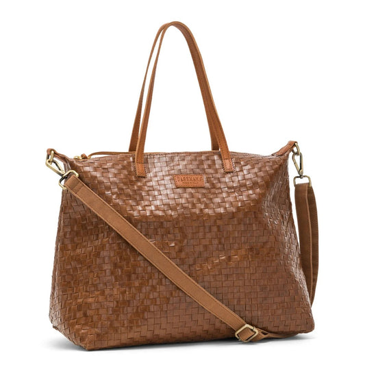Gemma Large Travel Bag - Woven Cuoio