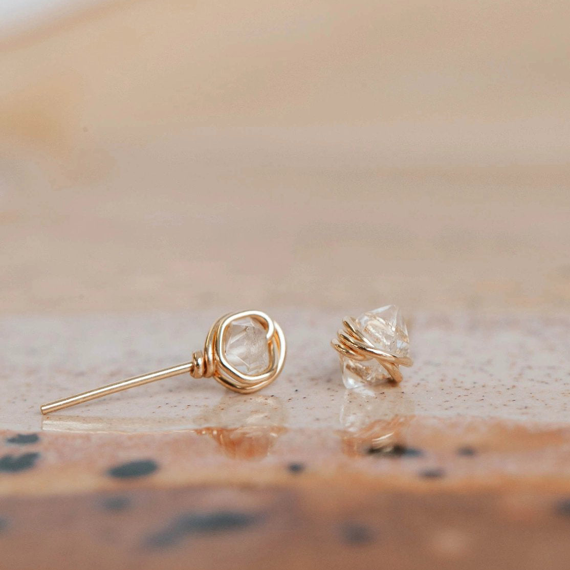 Herkimer Diamond Stud Earrings – Gold Filled