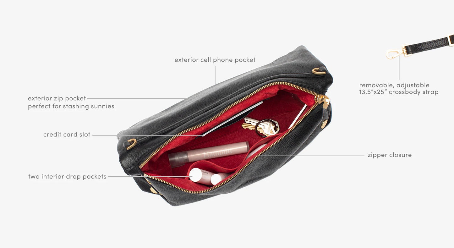 Hammitt VIP Large Crossbody Bag - Black/Brushed Gold with Red Zip