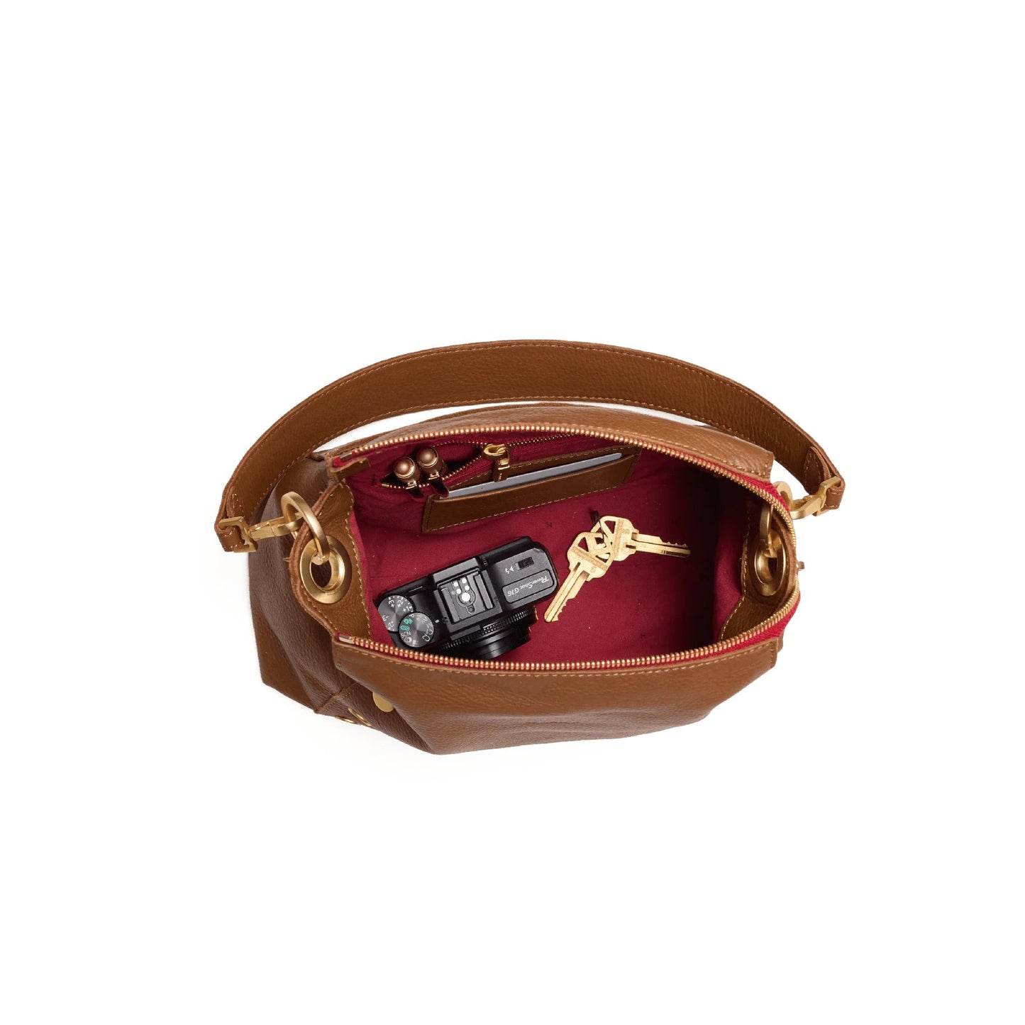 Hammitt Bryant Medium Crossbody Bag - Mahogany Pebble/Brushed Gold/Red Zip