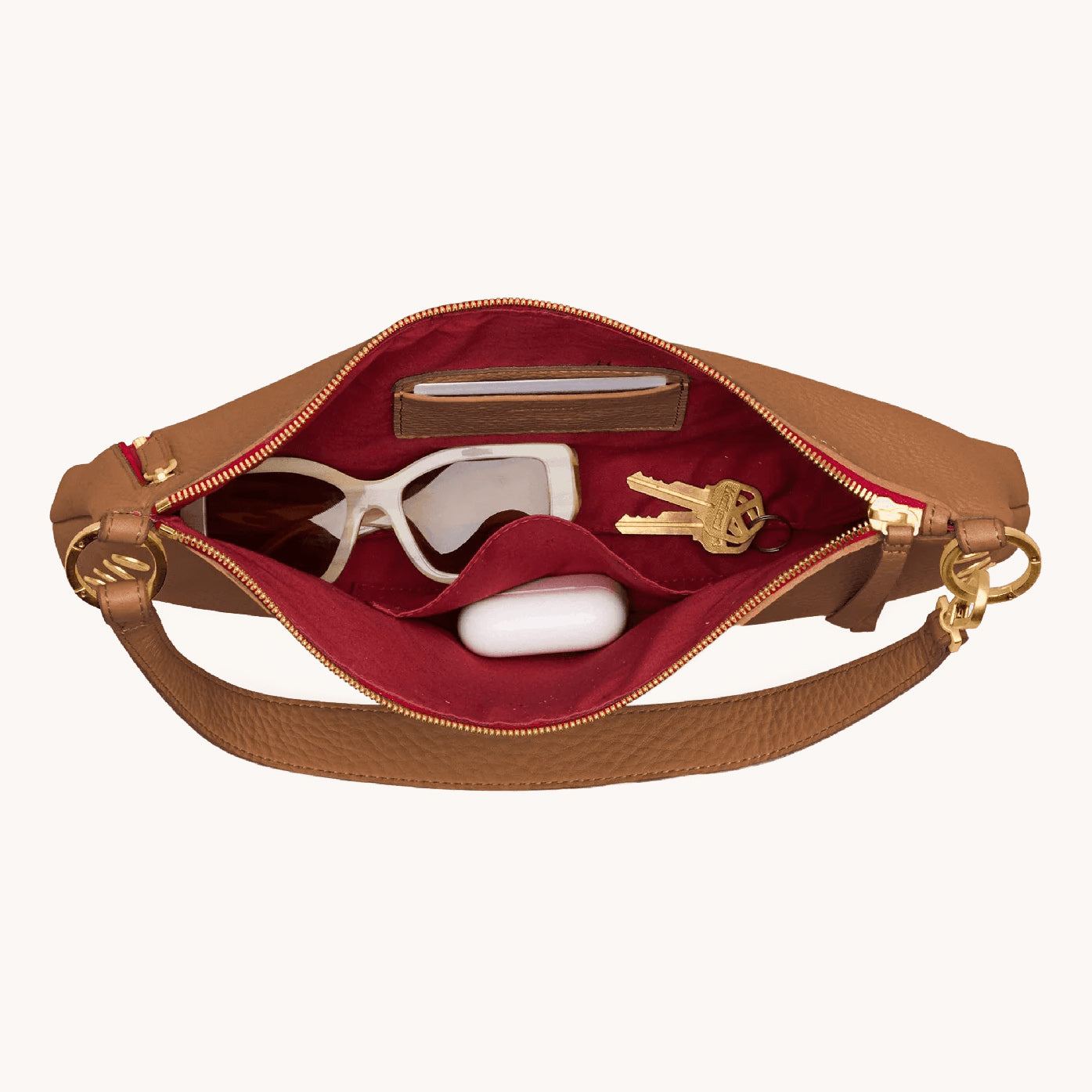 Hammitt Kyle Med - Mahogany Pebble/Brushed Gold Red Zip