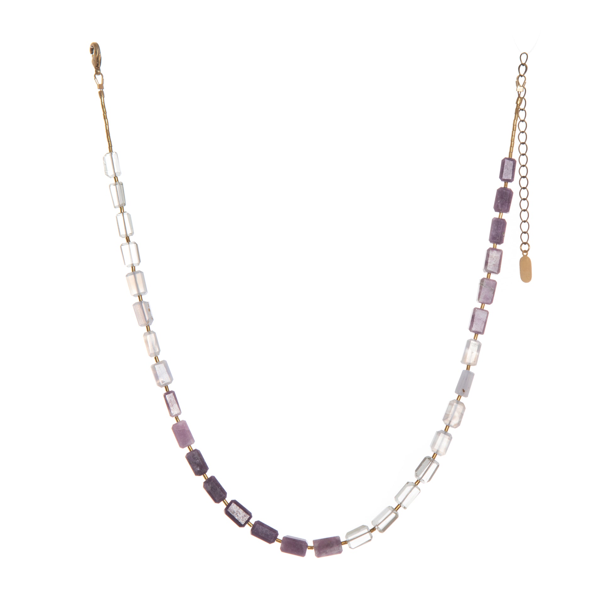 Lepidolite, Blue Lace Agate + Green Amethyst Gemstone Ombre Necklace