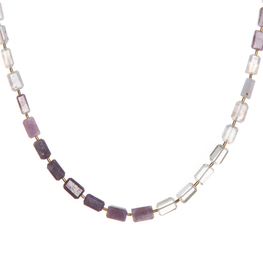 Lepidolite, Blue Lace Agate + Green Amethyst Gemstone Ombre Necklace
