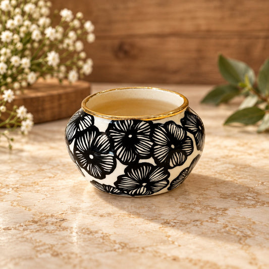 Handmade Floral Ceramic Posy Vase with 22k Gold Luster