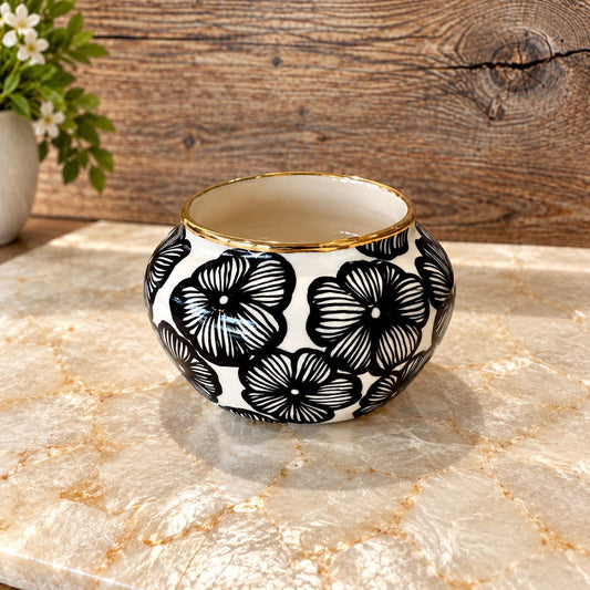 Handmade Floral Ceramic Posy Vase with 22k Gold Luster