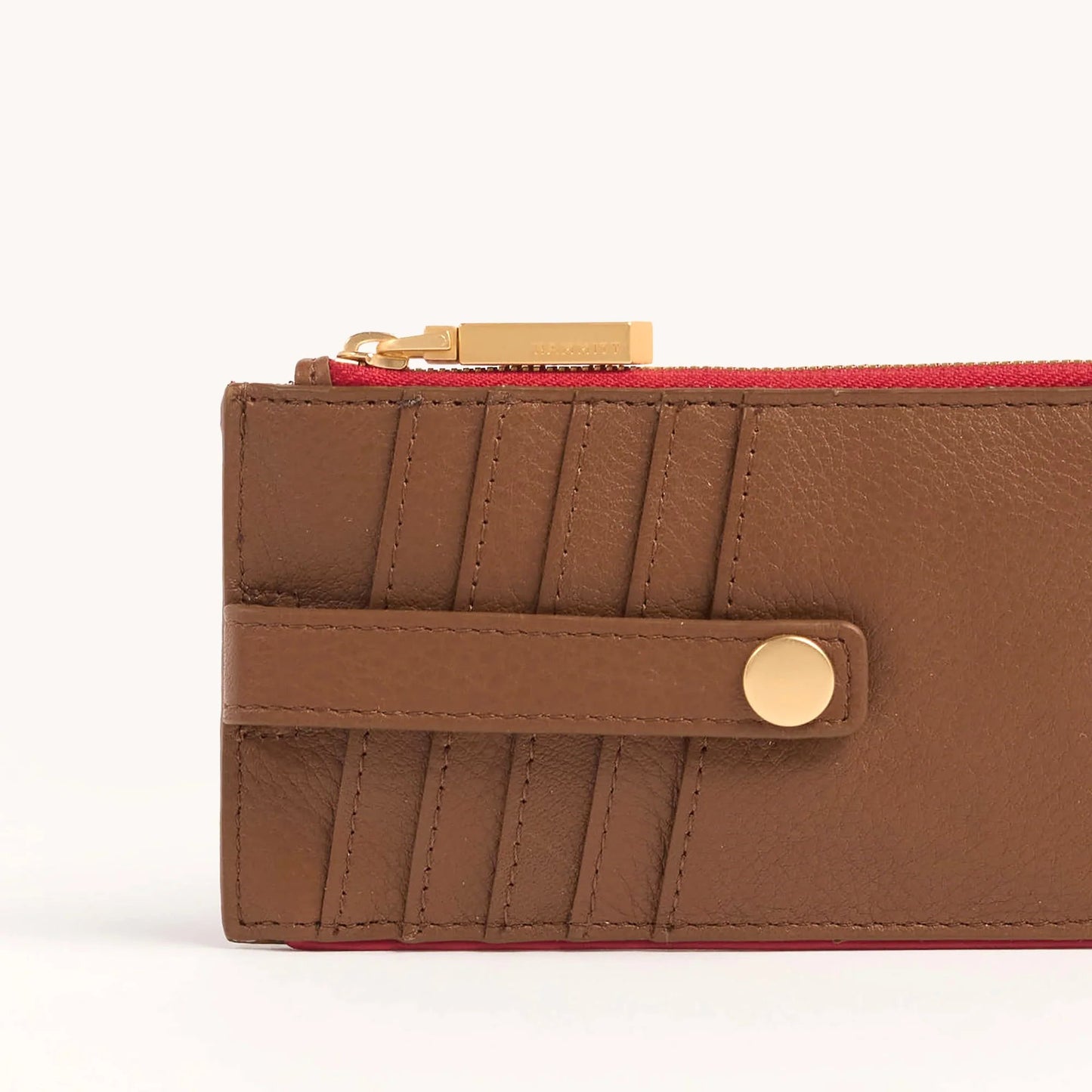 Hammitt 210 West Wallet - Mahogany Pebble/Brushed Gold with Red Zip