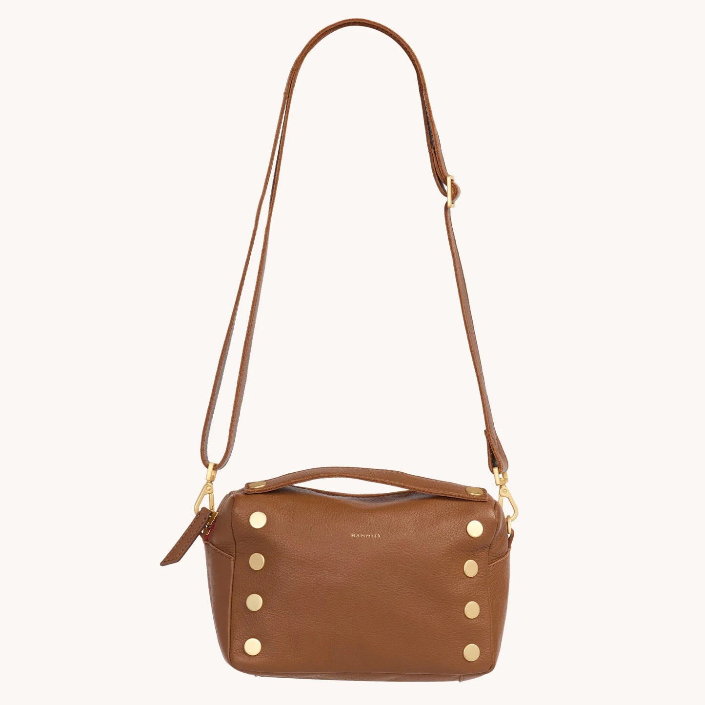 Hammitt Evan Crossbody Bag - Mahogany Pebble/Brushed Gold with Red Zip