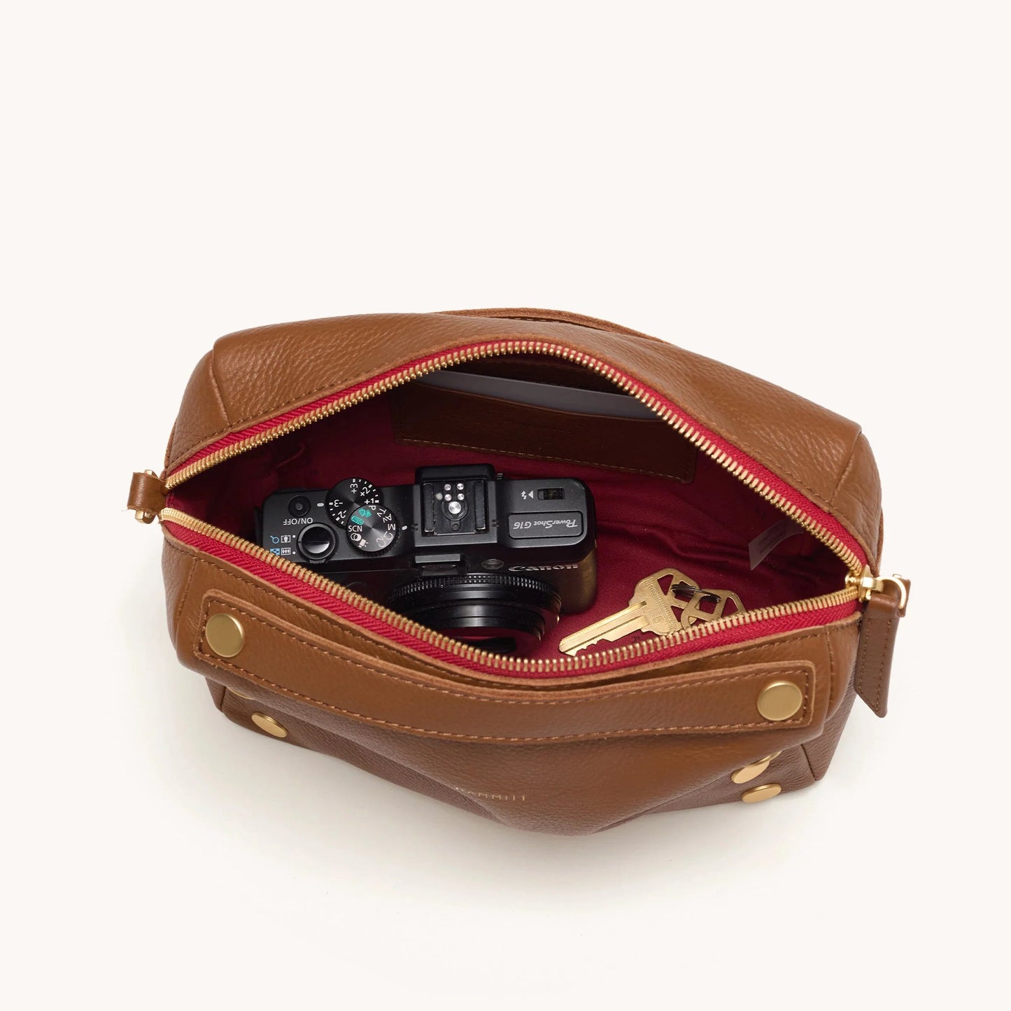 Hammitt Evan Crossbody Bag - Mahogany Pebble/Brushed Gold with Red Zip