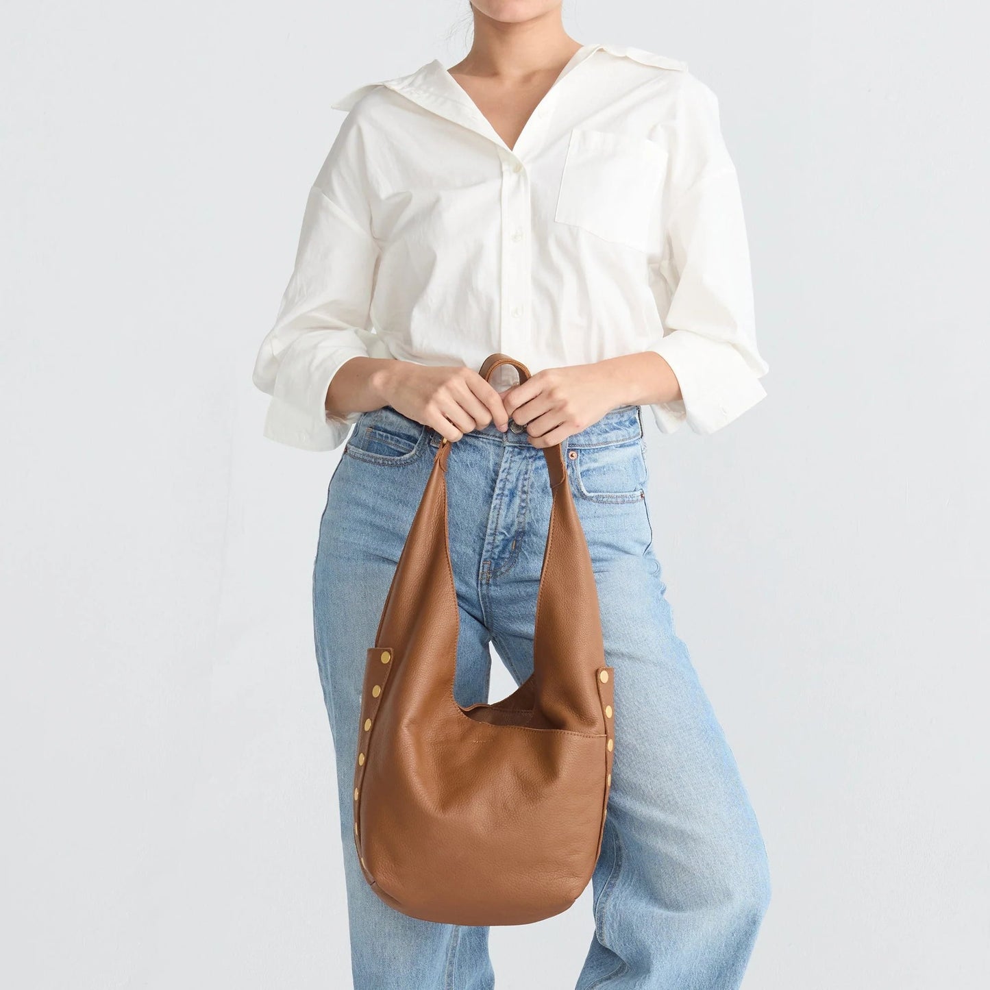 Hammitt Tom Zip Hobo Bag - Mahogany Pebble/Brushed Gold with Red Zip