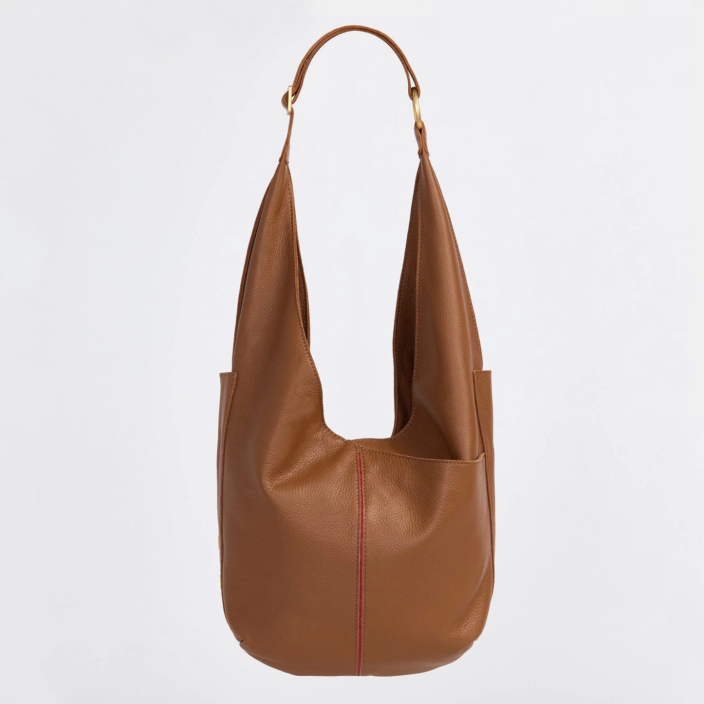 Hammitt Tom Zip Hobo Bag - Mahogany Pebble/Brushed Gold with Red Zip