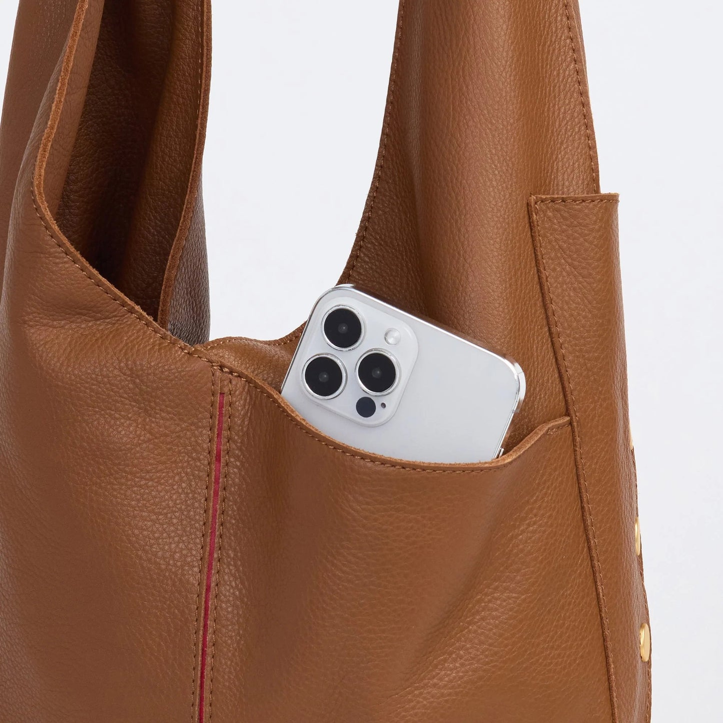 Hammitt Tom Zip Hobo Bag - Mahogany Pebble/Brushed Gold with Red Zip