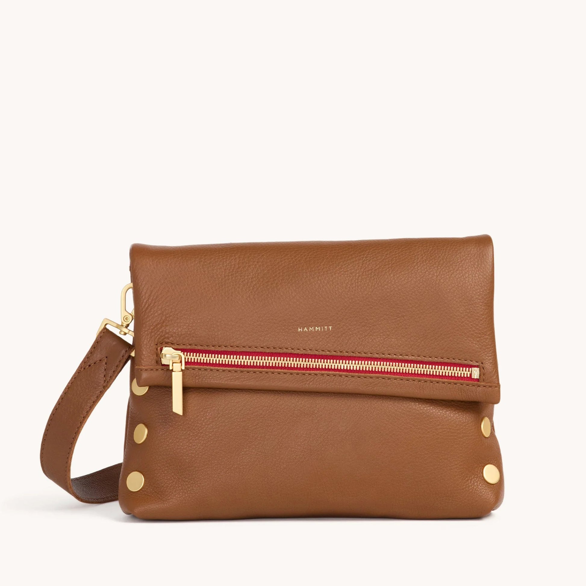Hammitt VIP Medium Crossbody Bag - Mahogany Pebble/Brushed Gold with Red Zip